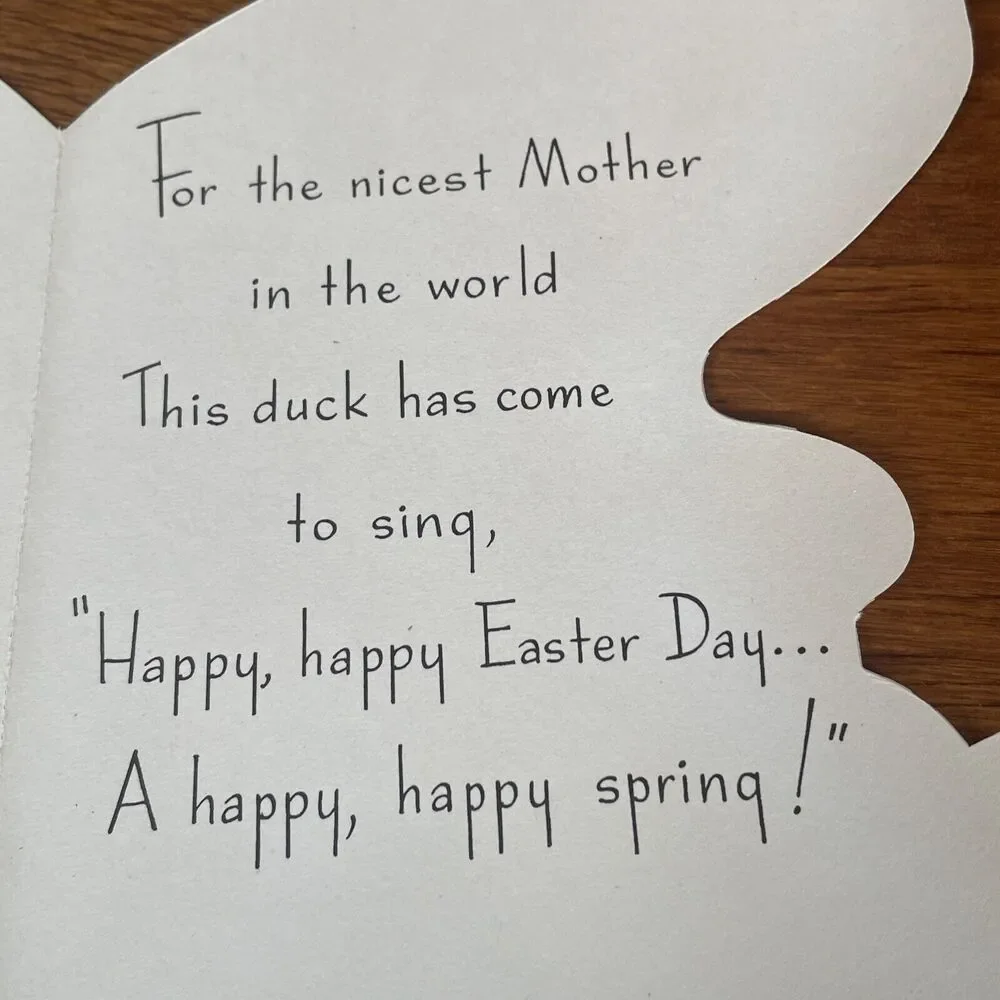 Vtg Rust Craft Duck Spring Flocked Happy Easter Mother Greeting Card